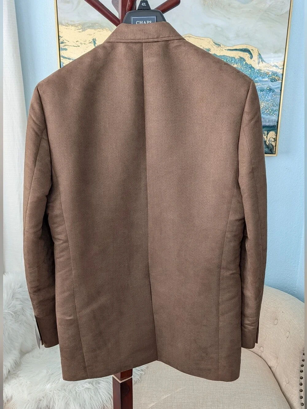 NWT Chaps Brown Faux Suede Sport Coat - Two-Button Mens Blazer Sz 42 L